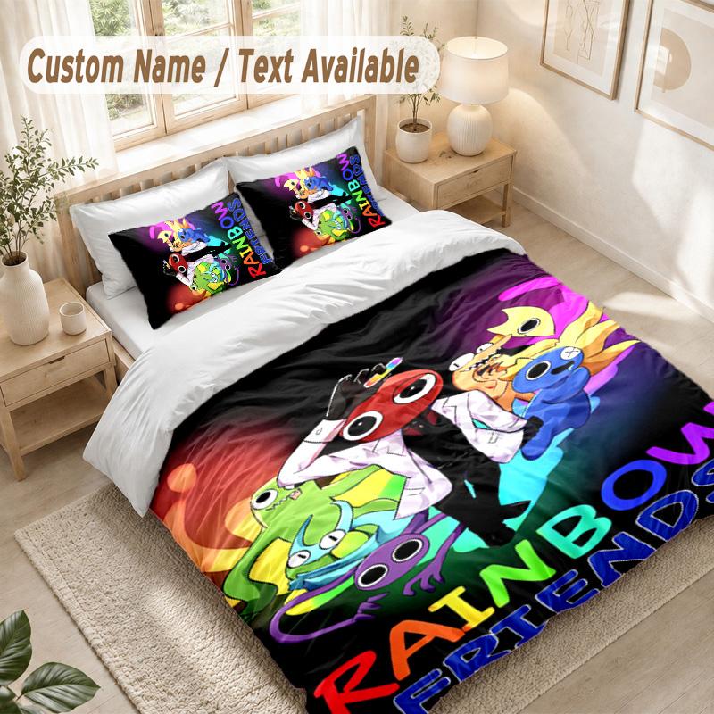 Set Biancheria da Letto Rainbow Friends, 1 Copripiumino & 2 Federe Morbido Confortevole Camera da Letto Tessile per la Casa Decorazione