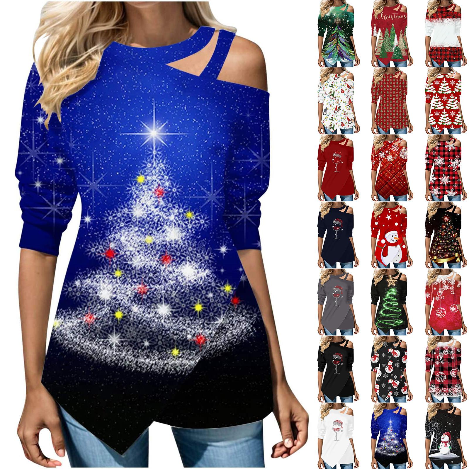 

Женский модный рождественский топ без бретелек с длинными рукавами и нерегулярными пуговицами с принтом XXXL чёрный