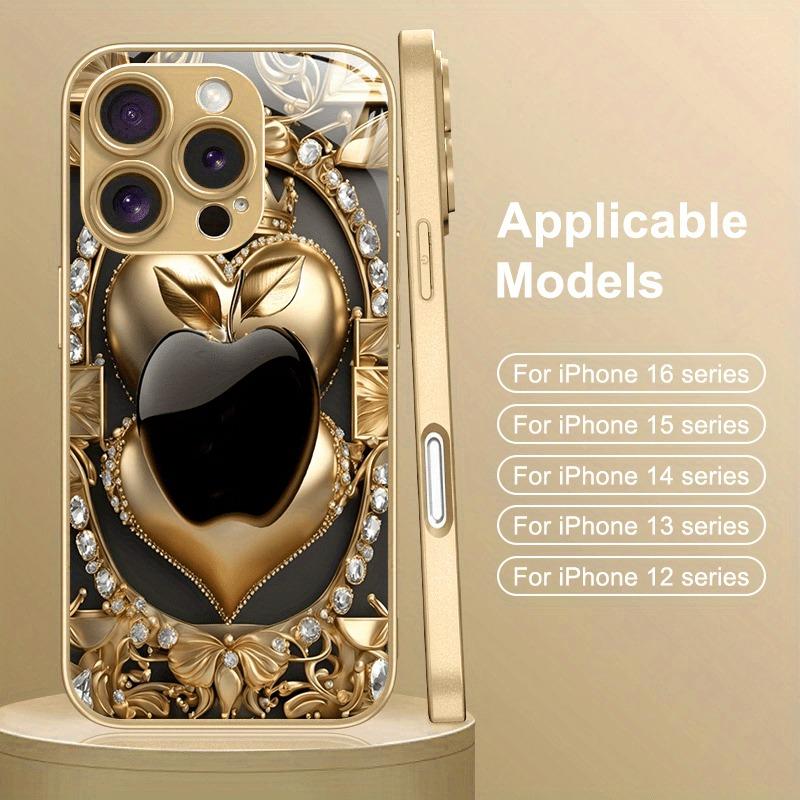 Modische Diamant für Apple Print Gold Metallic Lack Glas Handyhülle für iPhone 17 16 15 14 13 12 Pro Max Plus 17 Air 16E Hülle
