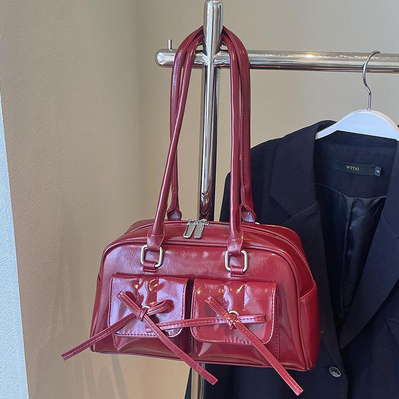 2025 new French ballet style bow sweet cool underarm Boston bag large capacity casual temperament shoulder bag