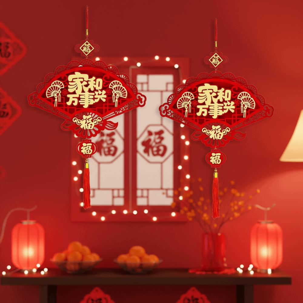Flocking Chinese Lucky Character Pendants Traditional Handmade New Year Fu Character Pendants with Tassels Creative