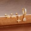 4PCS Luxury Star Moon Stainless Steel Zircon Stud Earrings Set For Women Simple Flower Earring Classic Huggie Daily Jewelry