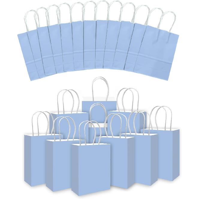 qiqee 24PCS Medium Gift Bag with Handles Bulk 11"x5"x8" Gift Bags Light Blue Bags Multiple Uses (Medium Size)