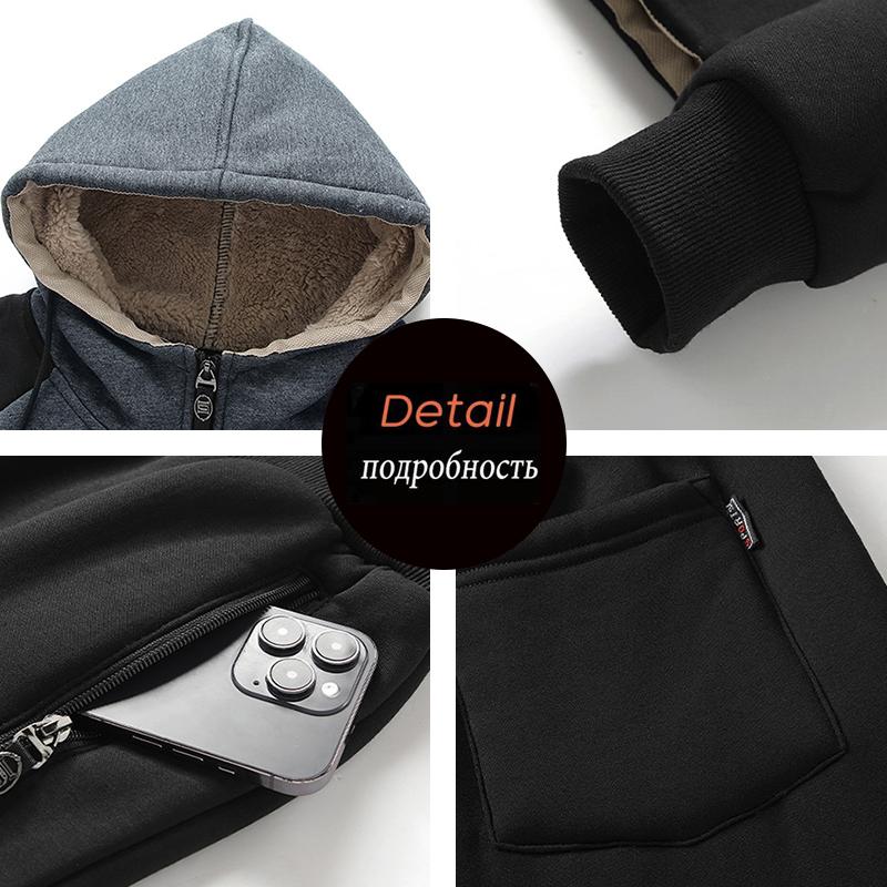 Winter Men Fleece Hooded Casual Sport Suits Man Jogger Run Outdoor Tracksuits Male Thick Sportwear Sets Two Piece Jacket Coat Pant