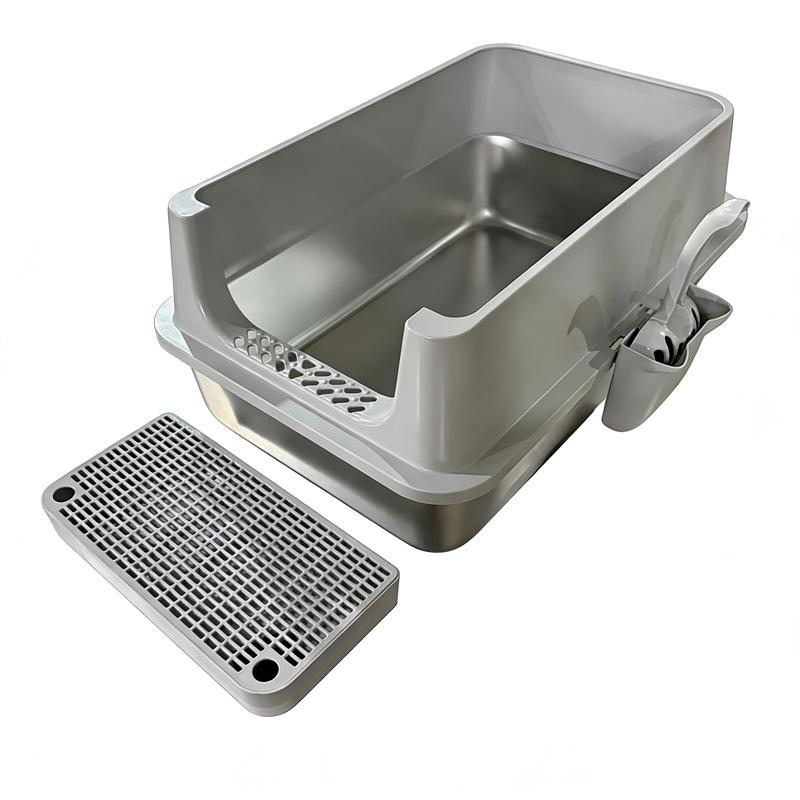 Extra Large Stainless Steel Top-Entry Cat Litter Box - Anti-Splash, Anti-Leakage, Semi-Enclosed Design