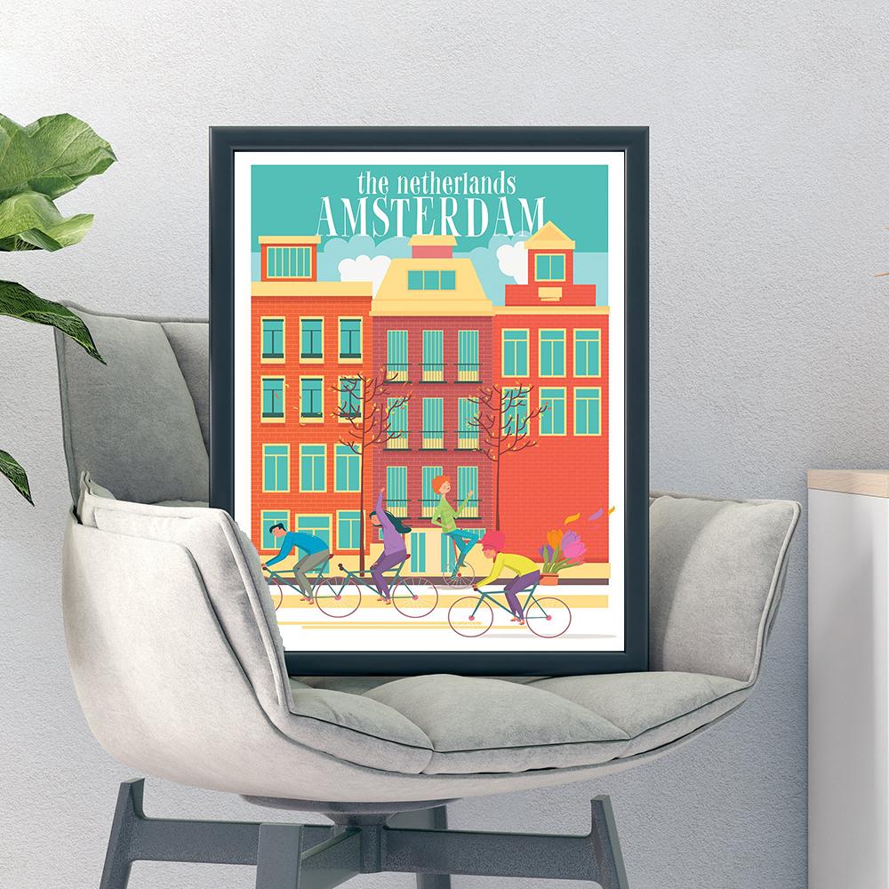 Slavné město Barevná krajina Cestovní plakát Nástěnný tisk New York Londýn Plátno Malba Kancelář Obývací Pokoj Ložnice Domácí Dekorace