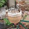 Wicker Bike Basket for Small Dogs Cats Pet Carrier Front Basket with Wire Mesh Cover