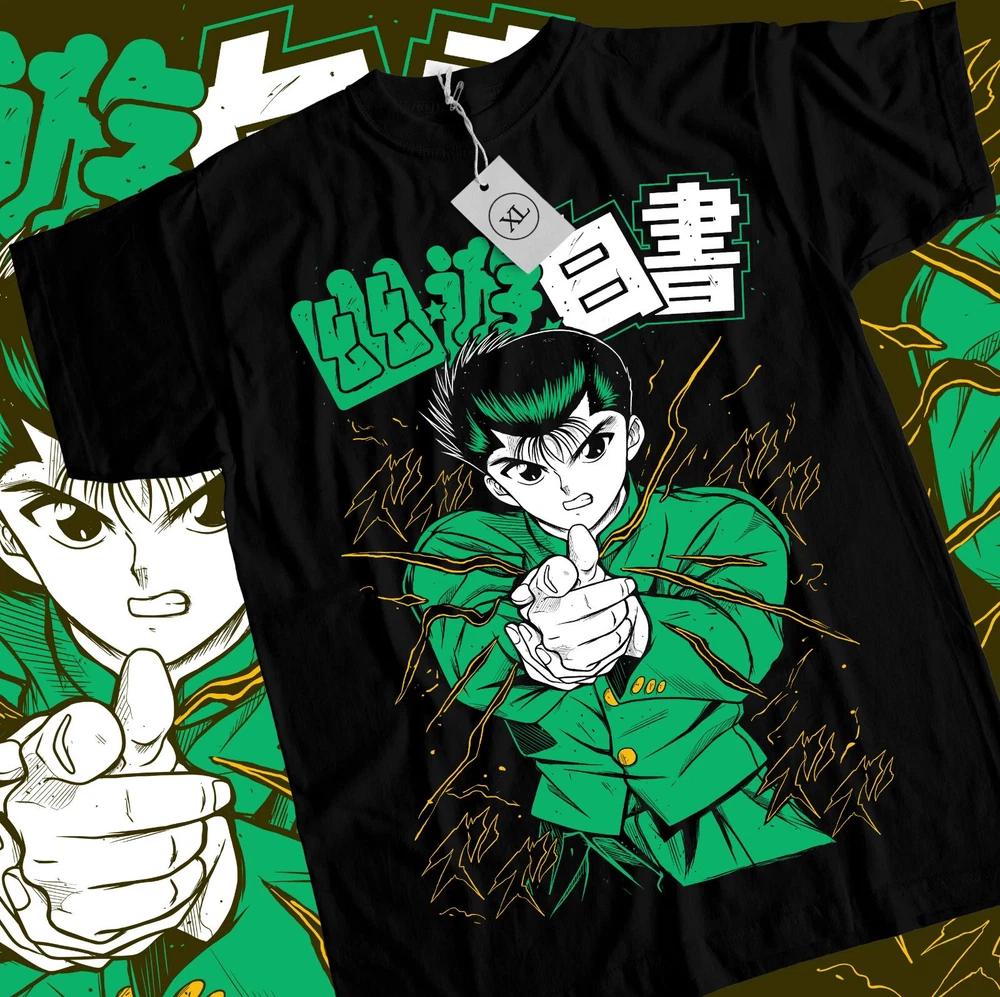 Anime Yu Yu Hakusho Yusuke Hiel Green Graphic Black TShirt Size S4XL S