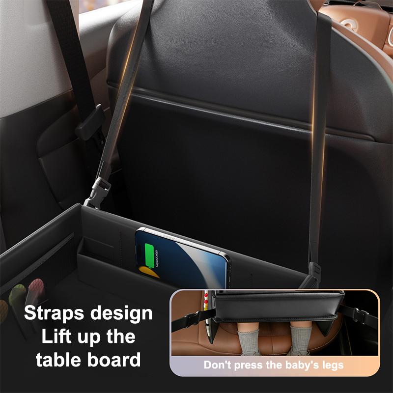 Kids Travel Tray PU Leather Activity Table | Carseat Lap Desk Organizer With Tablet Holder Stand, Snack Cup Child Laptop Bed