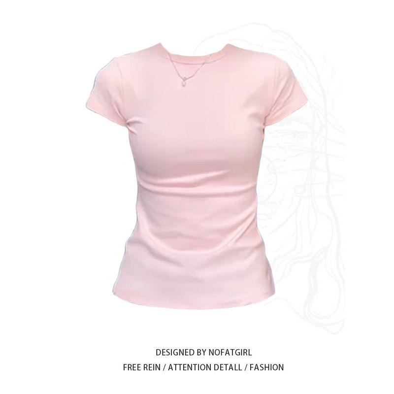Plus Size Plus Size Ladies Pink T-shirt Spring/Summer Ins Trendy Short Sleeve Pink 2XL