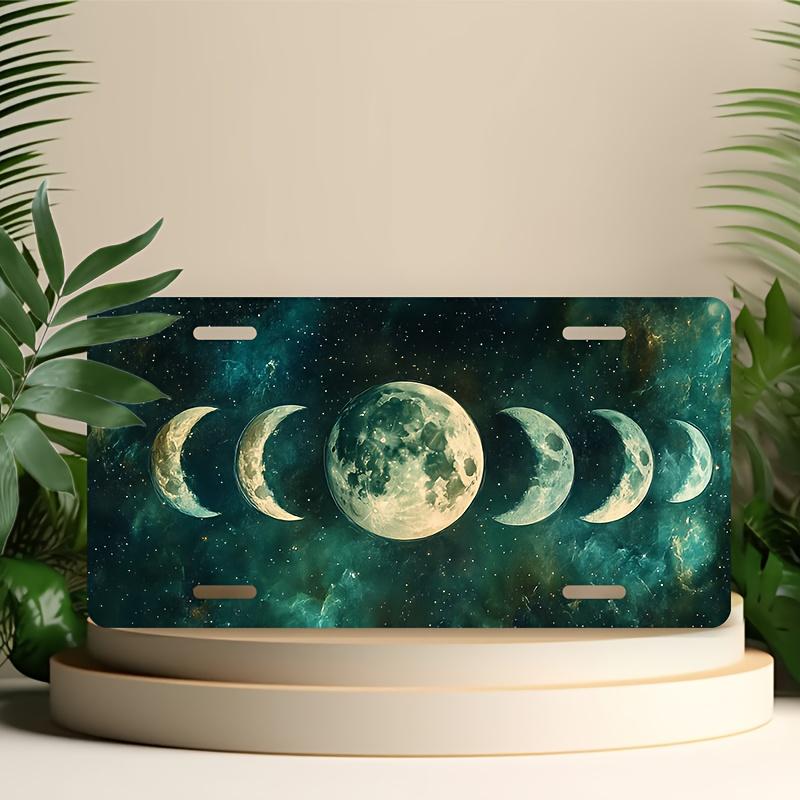 D Flatpc D Flat Poster Space Moon Phase Front License Plate Cover and Frame Aluminum License Plate Cover and Frame