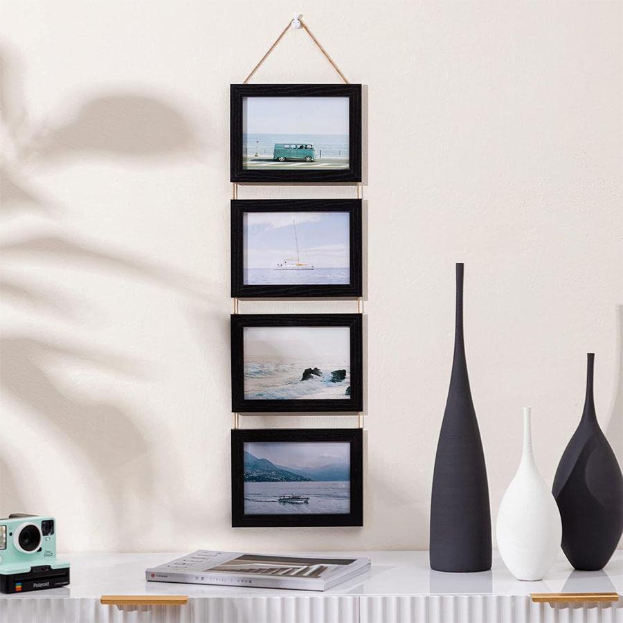 1 4x6 Zoll Fotorahmen Hängender Rahmen Seil-Stil Keine Installation erforderlich Geeignet für Wohnzimmer- und Schlafzimmerdekoration