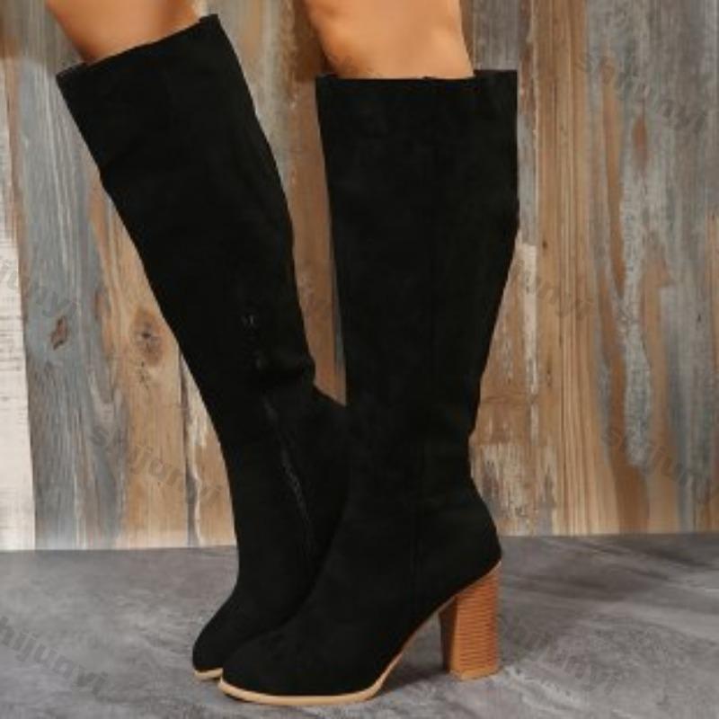 Stivali Donna Moda Inverno Nuovi Zip Laterale Tubo Lungo Scamosciato Sintetico Comfort Antiscivolo Tacco Alto Stivali Mujer