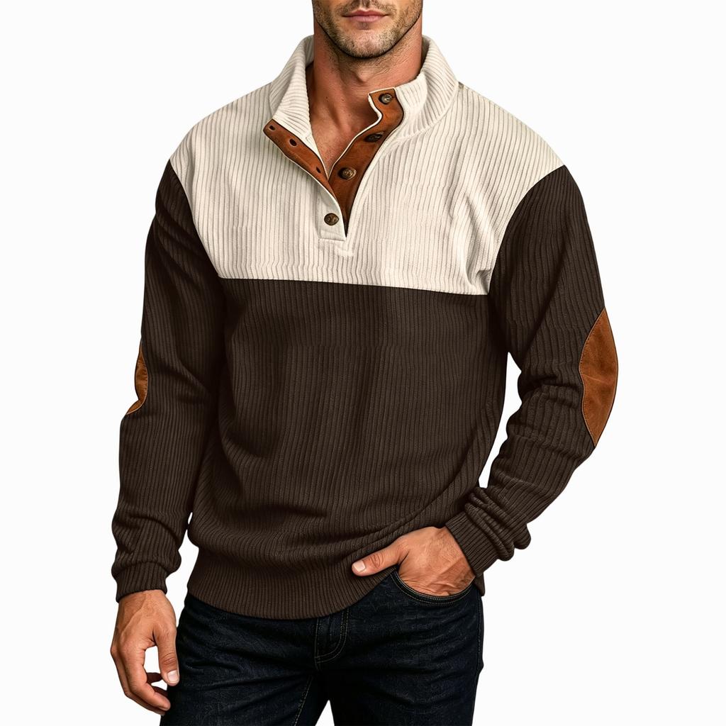 Men's Plus Size Corduroy Pullover Sweatshirt Casual Sporty Half Button Stand Collar Long Sleeve Top for Fall and Winter