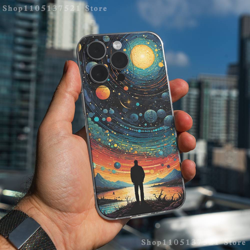Starry Sky Art Trees Phone Case For iPhone 17,16,15,14,13,12,11 Pro,Max,Plus,XR,Mini,E Clear Full-coverage Soft Cover