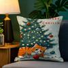 Cute Cat with a Red Hat Decoration  Pillow Case Natural Linen Pillow Case DoubleSided Decor Sofa Pillowcase Home Decor