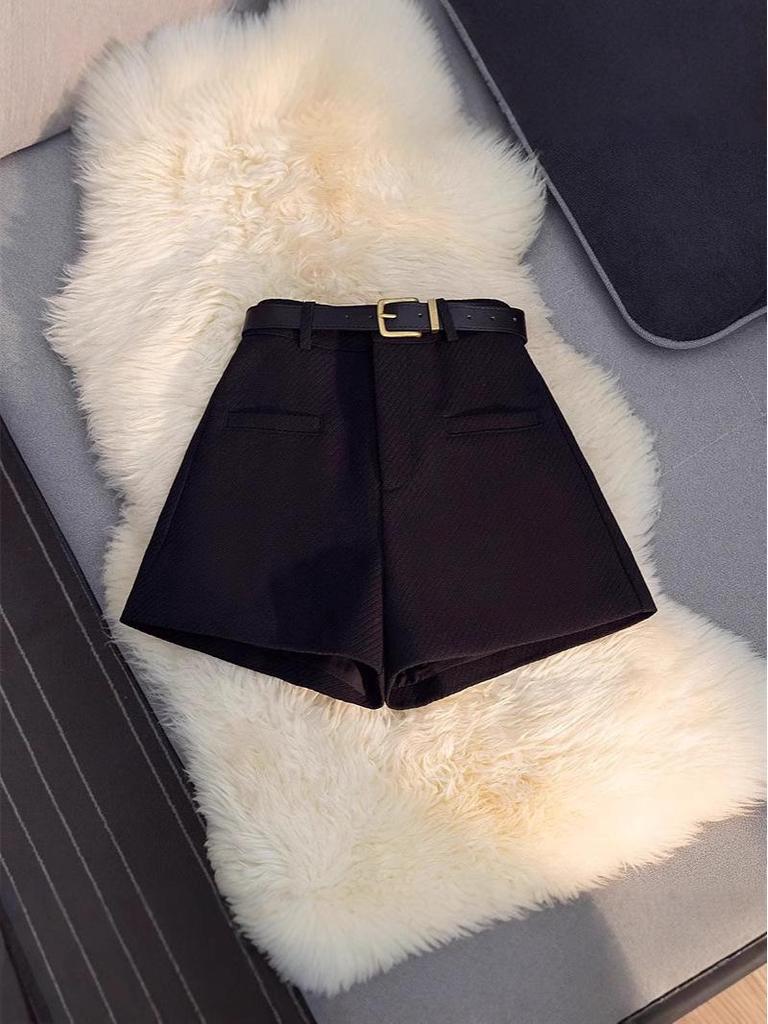 Petite Women's A-line Wool Shorts - High Waist, Gray, Versatile Wide-Leg for Autumn/Winter 2024