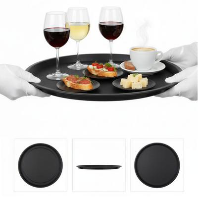 Anti-Slip Black Round Kitchen Serving Tray 41 Cm