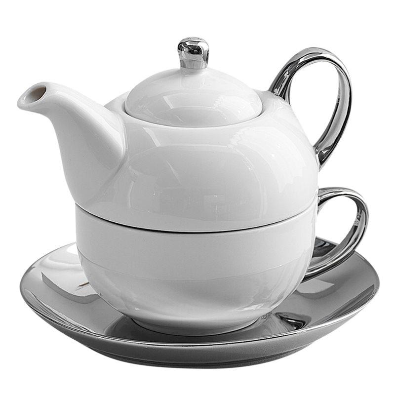 

AB34-Tea For One Set White Teapot& Coffee Cup(450Ml& 350Ml) With Handle And Saucer