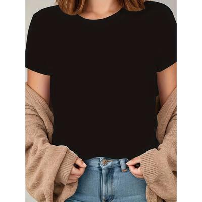 Summer T Shirt Short Sleeve O-Neck Solid Color Women's T-Shirt