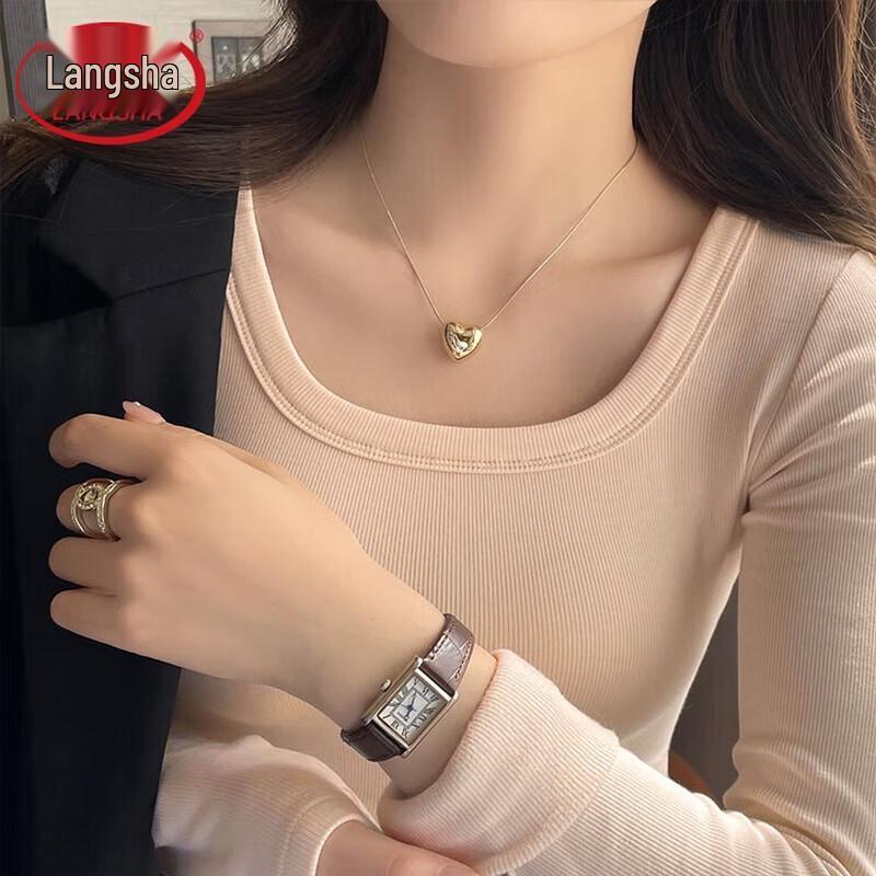 

Langsha Women s Square Neck Brushed Ribbed Base Layer Top L