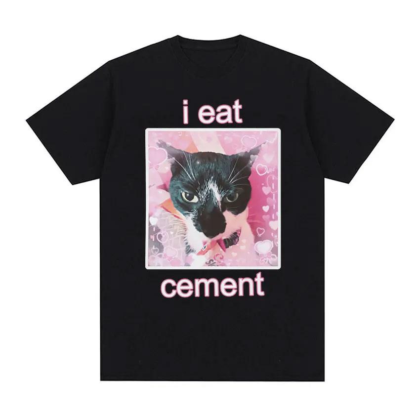 Save The EnvironUnisext Eat Plastic Cute Cat Graphic T Shirt Funny Unisex Women O-Neck Clothing T-shirts 100% Cotton Oversized T-shirt