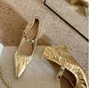 First season Hong Kong pleated wedge heel pointed buckle Mary Jane women's shoes 2026 spring heel shallow mouth silver shoes