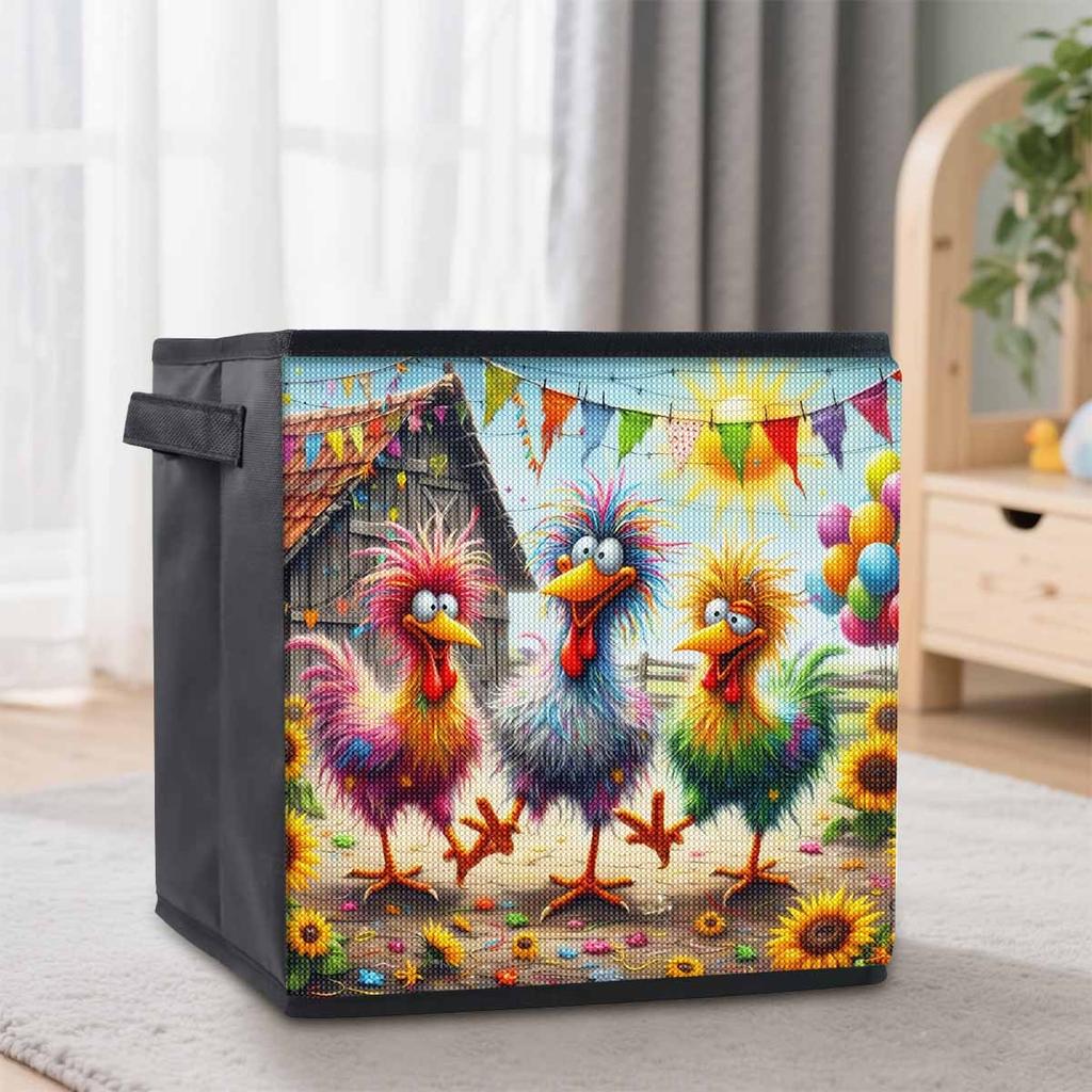 Three Chickens on The Farm 5D Diamond Painting Storage Basket Full Round Drill Mosaic Diamond Embroidery Cross Stitch Kits Home Decor Home Decor