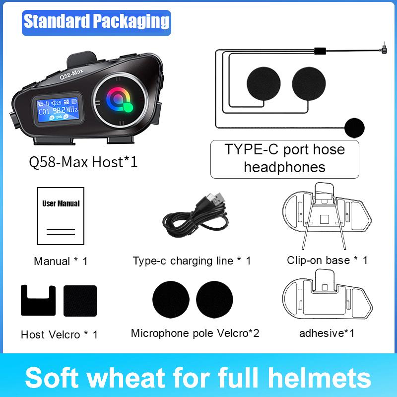 

Q58-MAX Motorcycle Helmet Intercom Bluetooth Headset LED Lighting Dual 500M IP65 Rateddeep Waterproof Stereo FM Radio Interphone