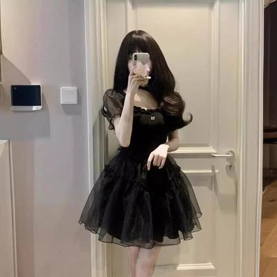 Robe Rétro Noire à Manches Bouffantes Slim - Robe d'Été Petite Robe Noire