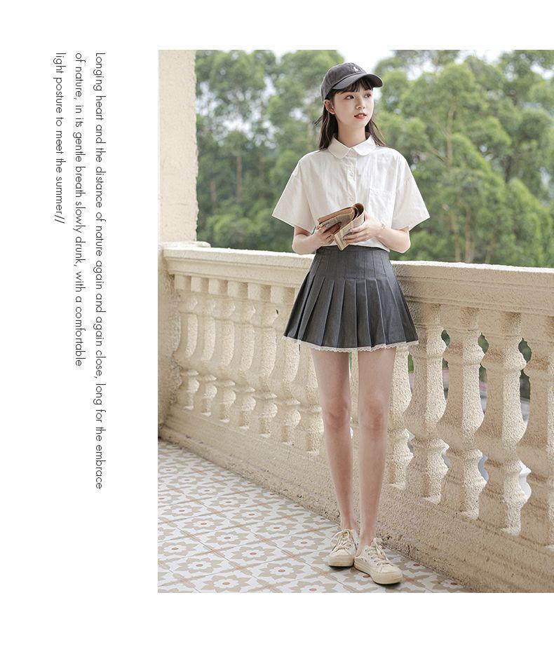 White Women's Summer Japanese Loose-Fit Student Uniform Shirt with Doll Collar Design