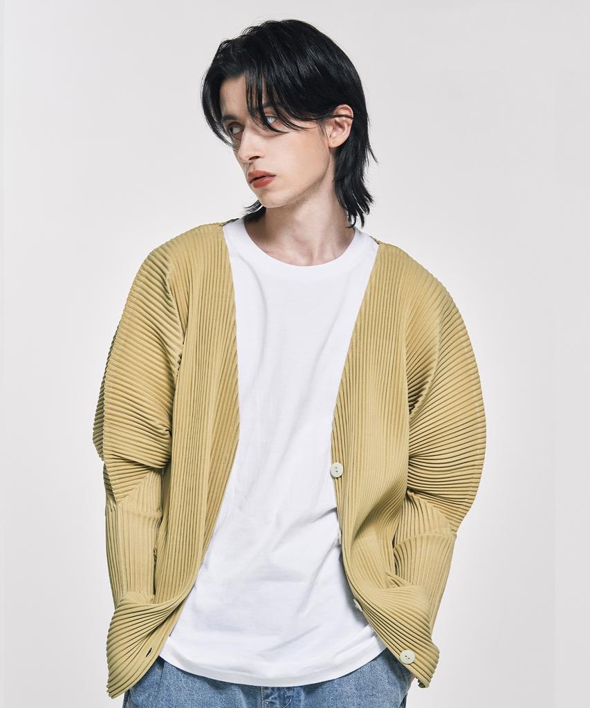 Yoyoyoy Pleated Folded Sleeve V-Neck Cardigan_2Colors