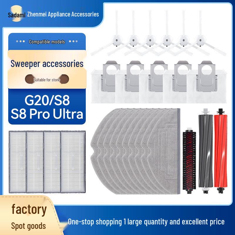 Roborock G20/S8/S8PRO Accessories: Cleaning Solution, Mop Cloth, Main Brush, Side Brush, Filter for Robot Vacuum Cleaners.