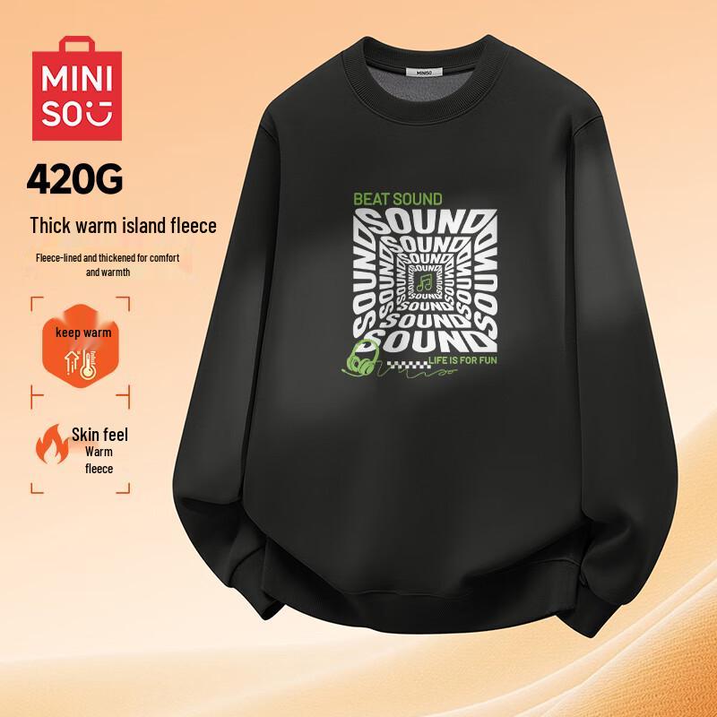 

MINISO Men s Fleece-Lined Pullover Sweatshirt M