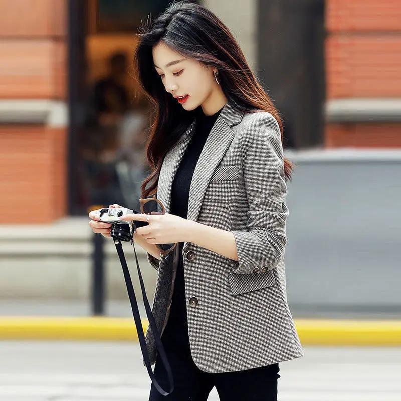 

Temperament Small Suit Top British Style Wool Suit Jacket for Women New Korean Version Casual and Fashionable S коричневий