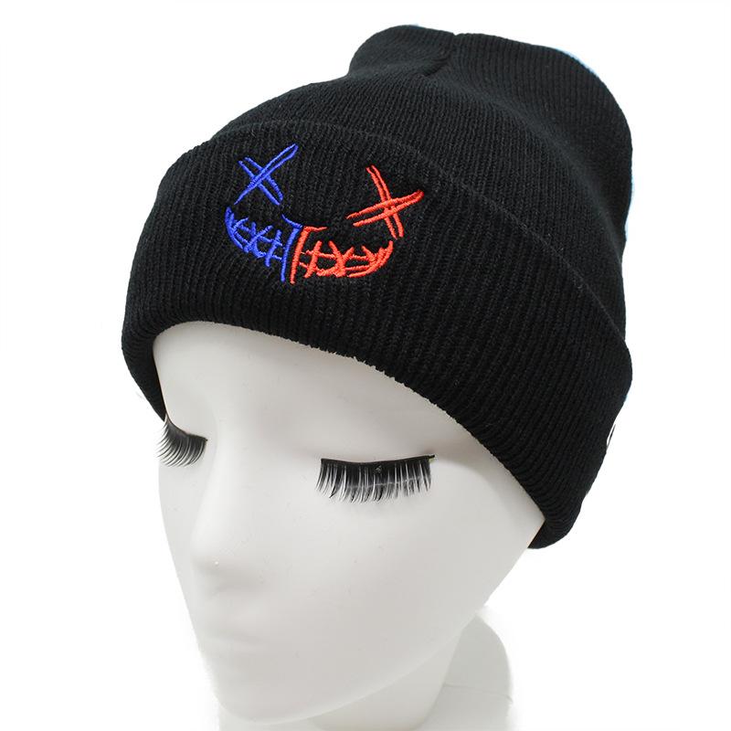 Two-Color Xx Grimace Embroidered Wool Hat For Men And Women College Style Couple Warm Knitted Pullover
