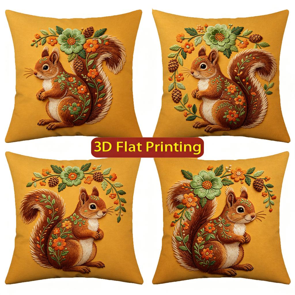 Embroidered Style Squirrel Floral Throw Pillow Covers Pattern Cushion Cover Suitable For Sofa Bedroom Car Pillow Cover