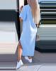 2024 Summer Women's Solid Color Short Sleeve Round Neck Slit Hem Dress