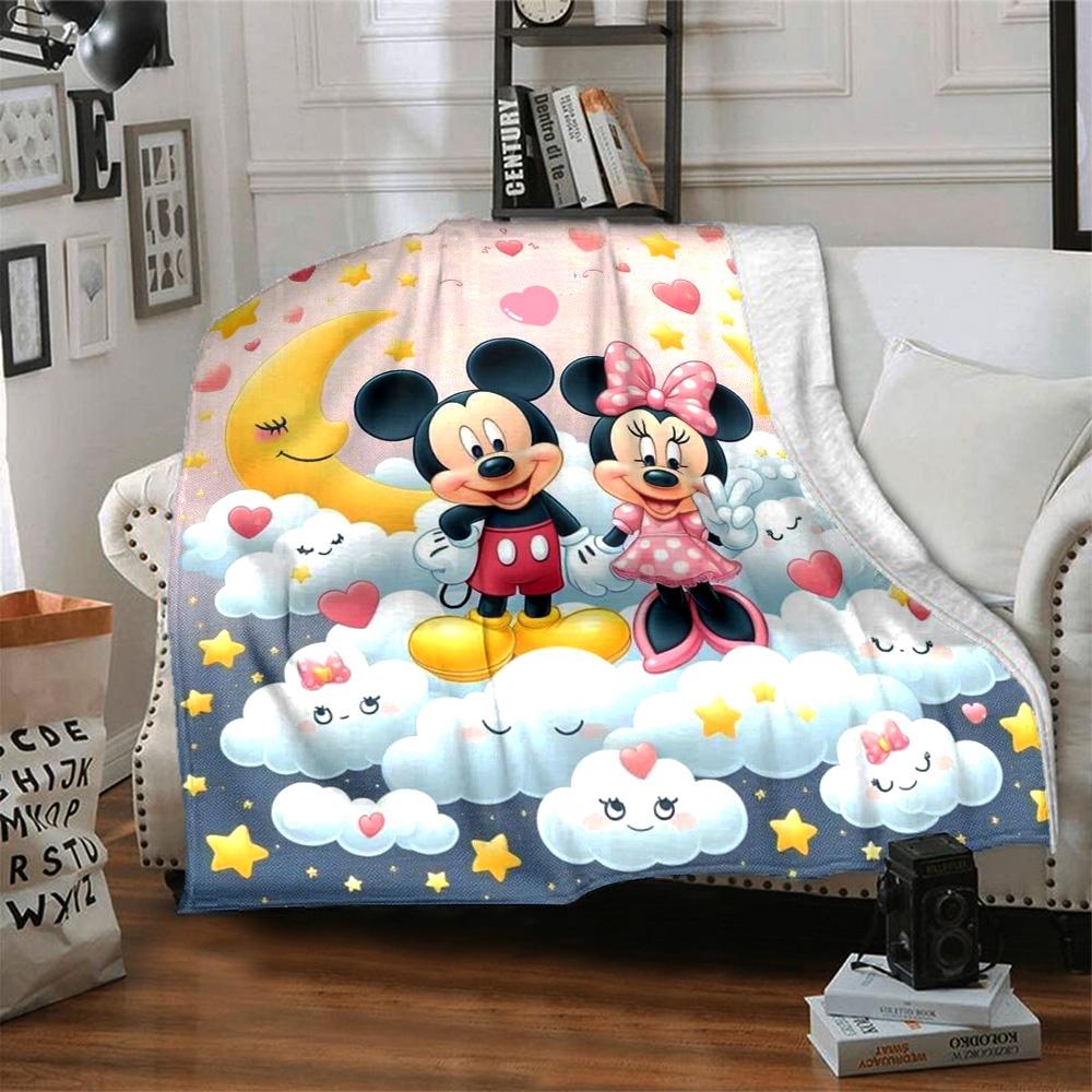 Mickey Minnie Sky Flannel Blanket Super Soft Warm Cozy Blanket For Sofa Bed Office Travel Allseason Home Decor Gift