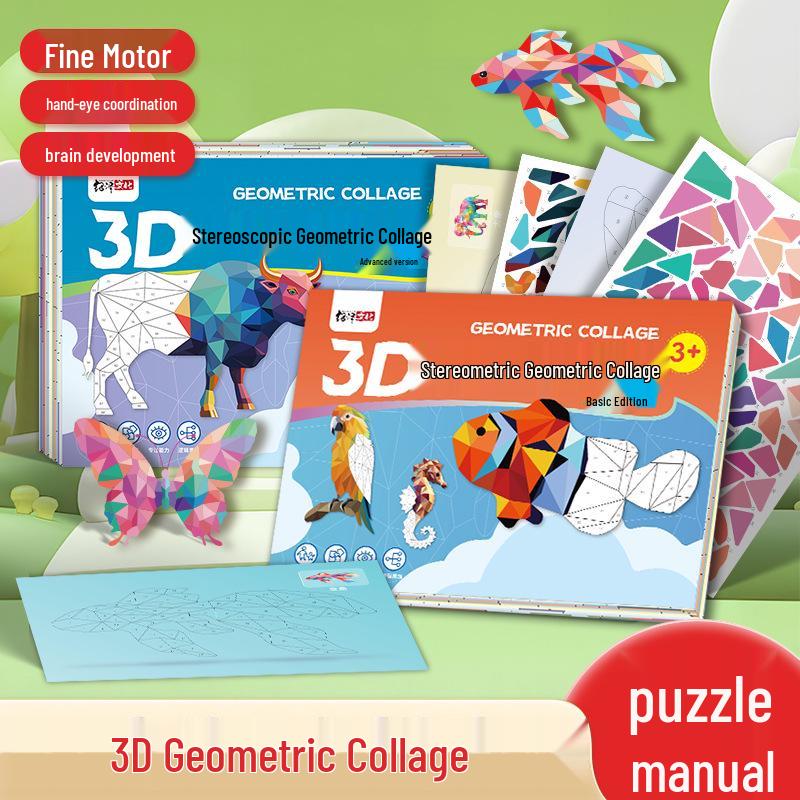 3D Geometric Collage DIY Creative Educational Stickers for Early Learning and Concentration Skills