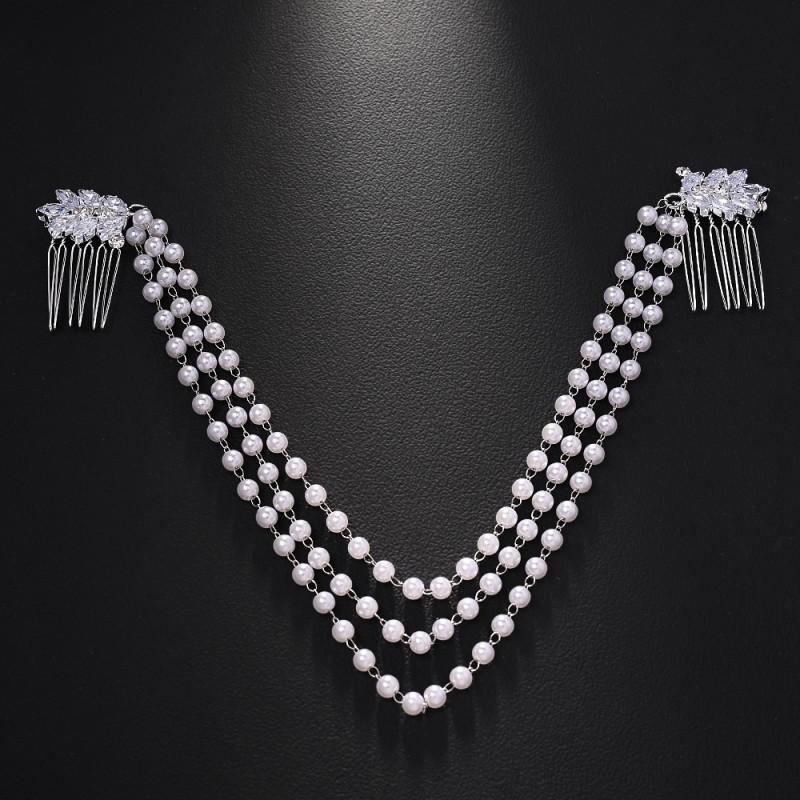 

Multi-layer Pearl Hair Chain Women Simple Retro Bride s Wedding Headwear High-end Fashion Rhinestones Insertion Comb срібний