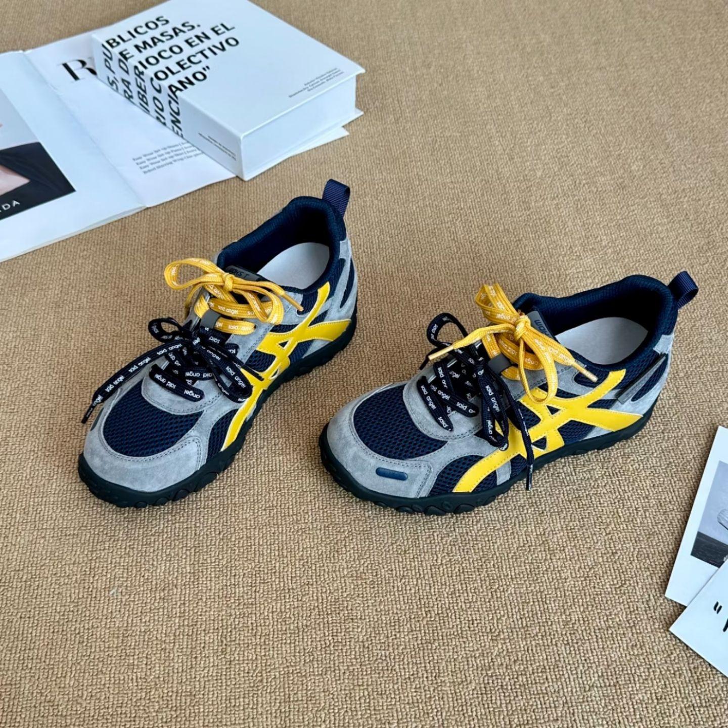 

7Cm inner height increase German training shoes women s 2025 new pair of shoelaces small red platform sports casual Forrest Gump shoes 40 темно-синий