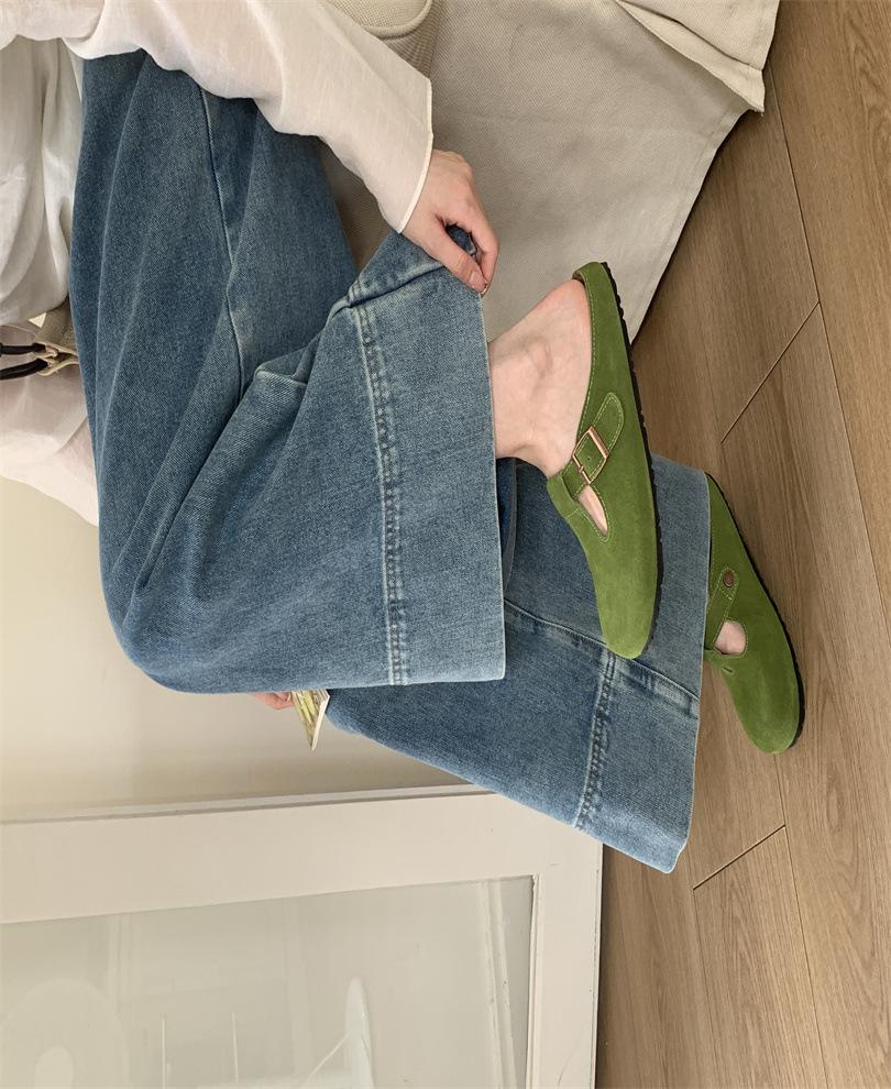 French retro flat-bottomed bag head slippers women's summer 2025 new light-mouth round head Korean version gentle lazy Muller slippers