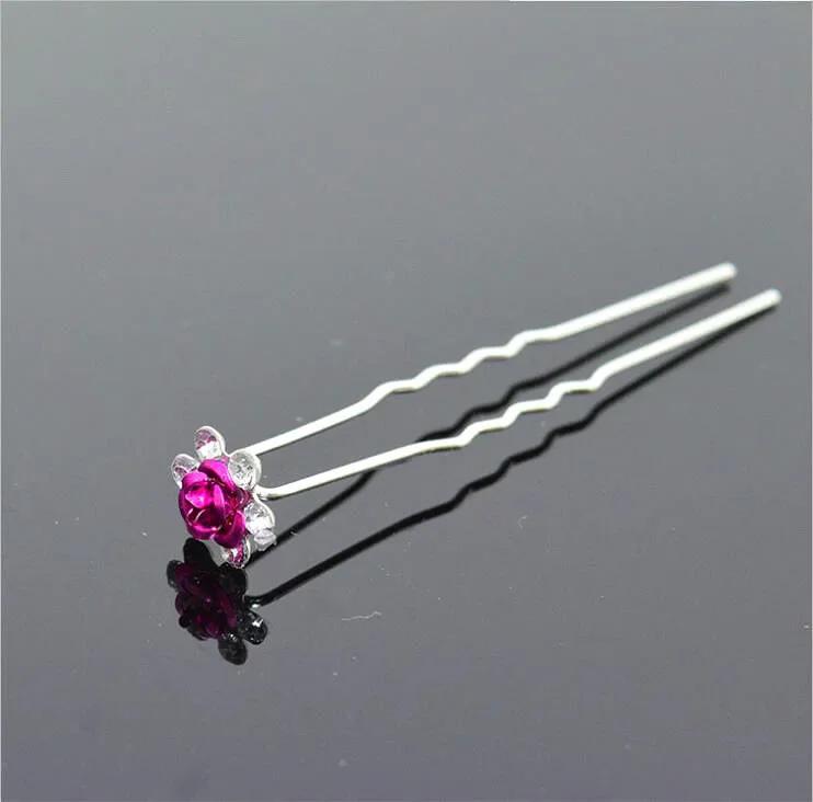 Alloy Diamond Studded Rose Hair Fork U-shaped Hairpin Brides Braided Hair Princess Diamond Studded Rose Headpiece Ladies Jewelry