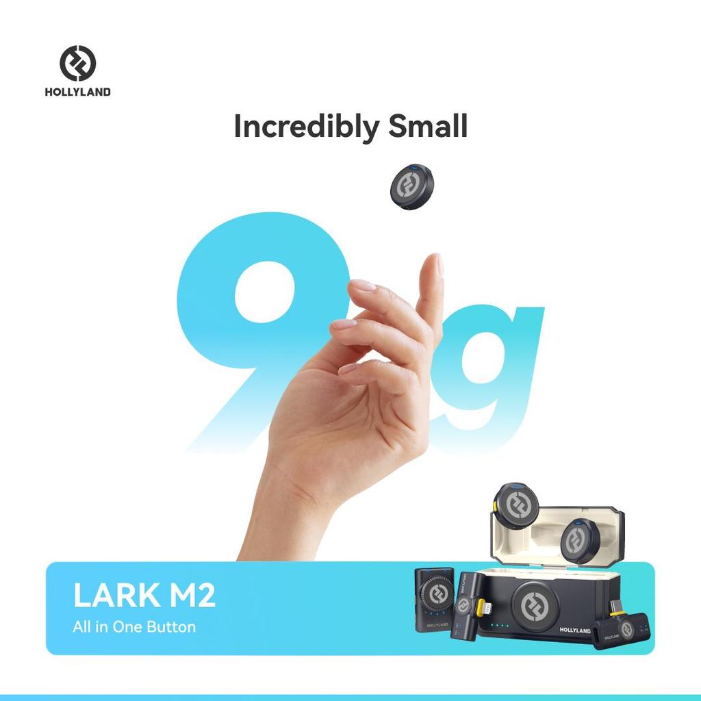 Hollyland Lark M2 Wireless Microphone, 48kHz/24bit Studio Sound, 300m Range, 40H Battery, Noise Cancellation, Magnetic Clip, for Camera Phone Vlog