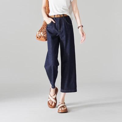 SOFSIL Women's Cotton Linen Blend Wide-Leg Cropped Jeans
