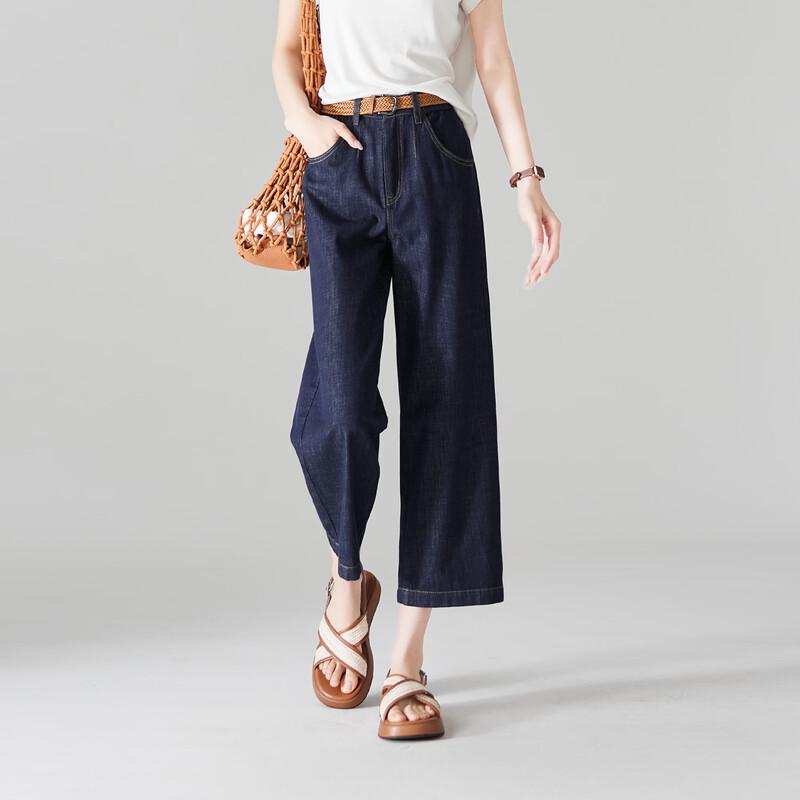 SOFSIL Women s Cotton Linen Blend Wide-Leg Cropped Jeans 26/S