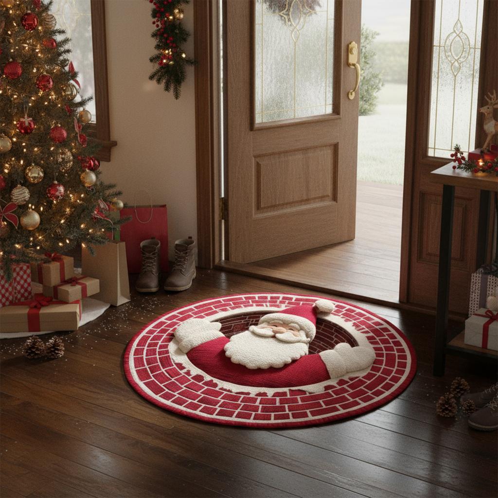 Christmas Claus 3D Printed Round Mat Christmas Rug Christmas Christmas Welcome Door Mat for Home Decor Christmas Decoration