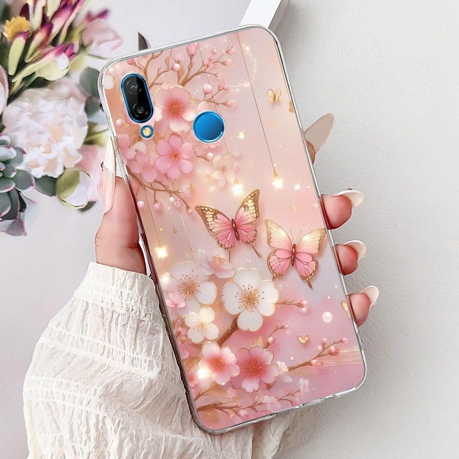 Für Huawei P20 Lite Hülle Beliebte Blume Schmetterling Weiche Klare Silikon Handy Rückseite für Huawei P20Lite Nova 3e ANE-LX1 Bumper
