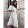 Casual Women's Summer Dresses Cotton Floral Print A-line Midi Dress with Side Slits Long Elegant White Dress for Women